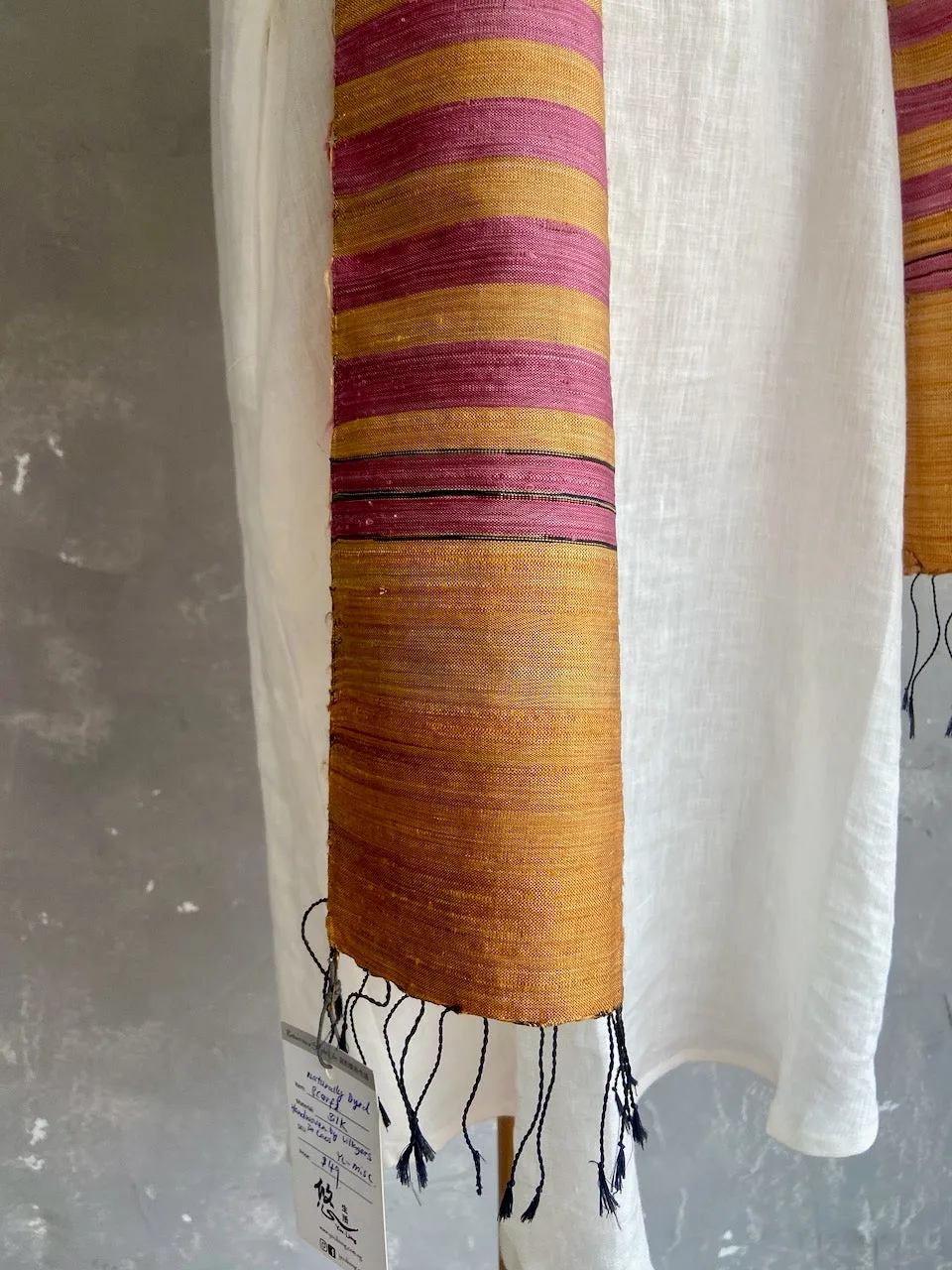 Handwoven Silk Scarf in Orange and Pink Stripes