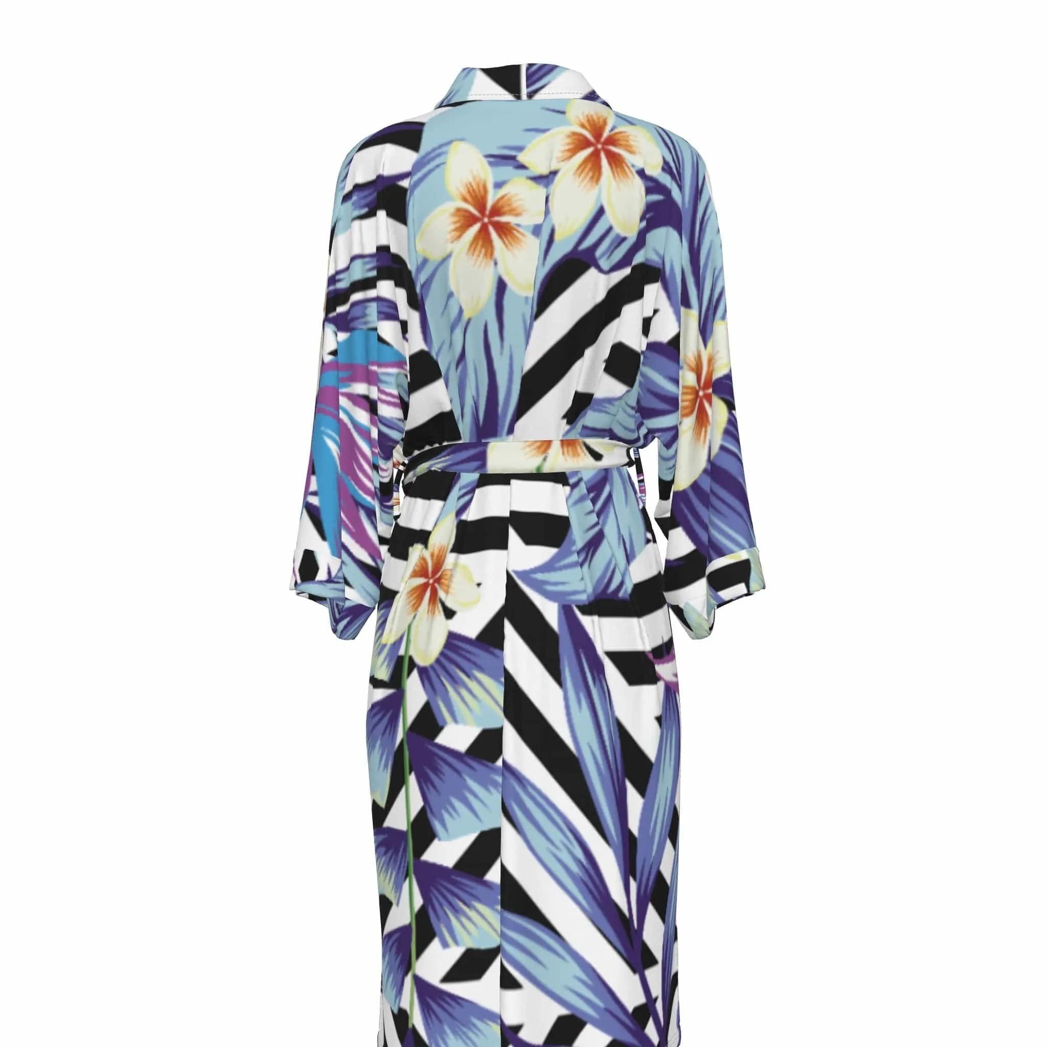 Hibiscus Stripes - Women's Satin Kimono Robe