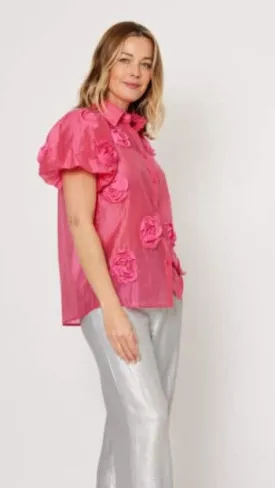 hOT PINK flower silk shirt