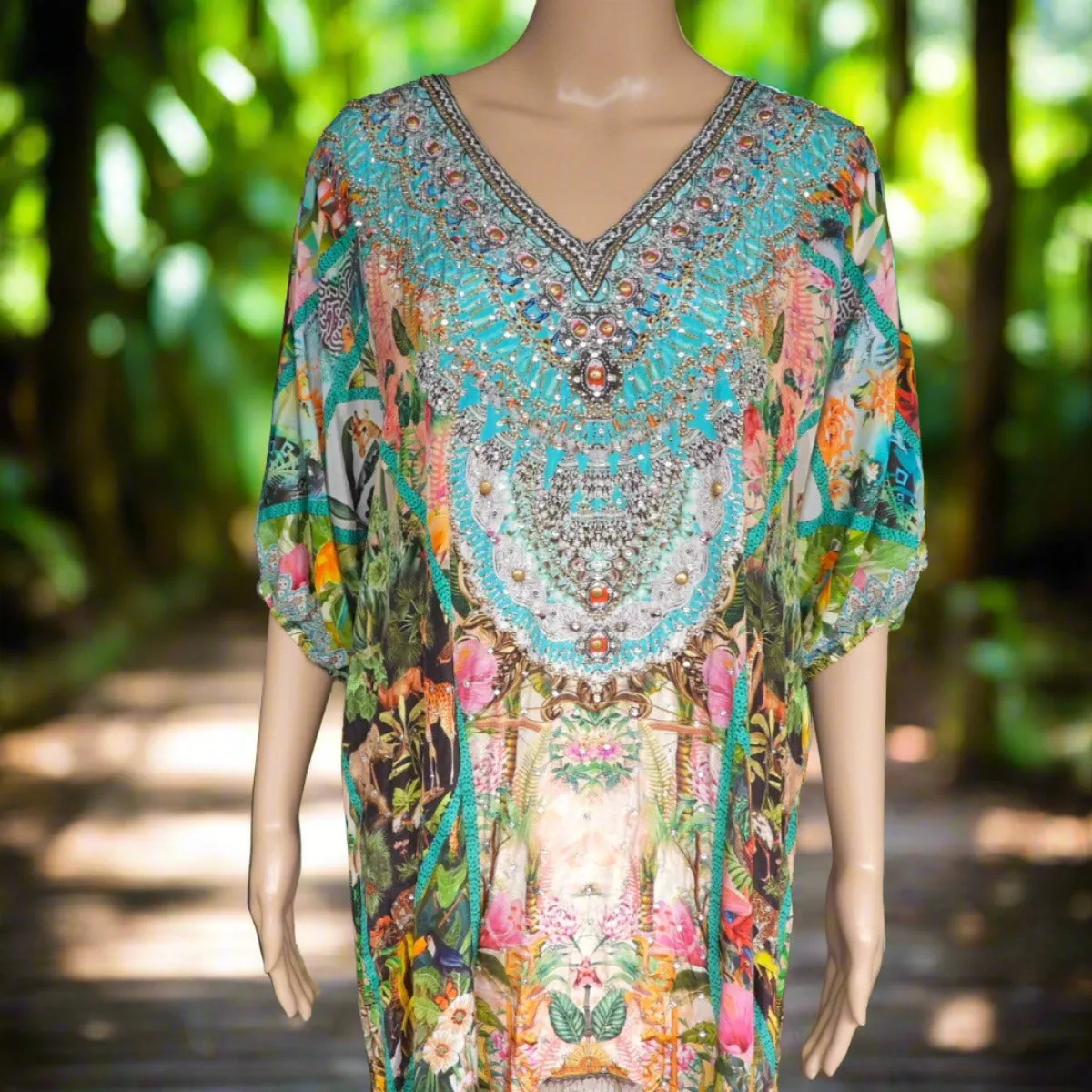 Jungle 3/4 sleeve Embellished Dress