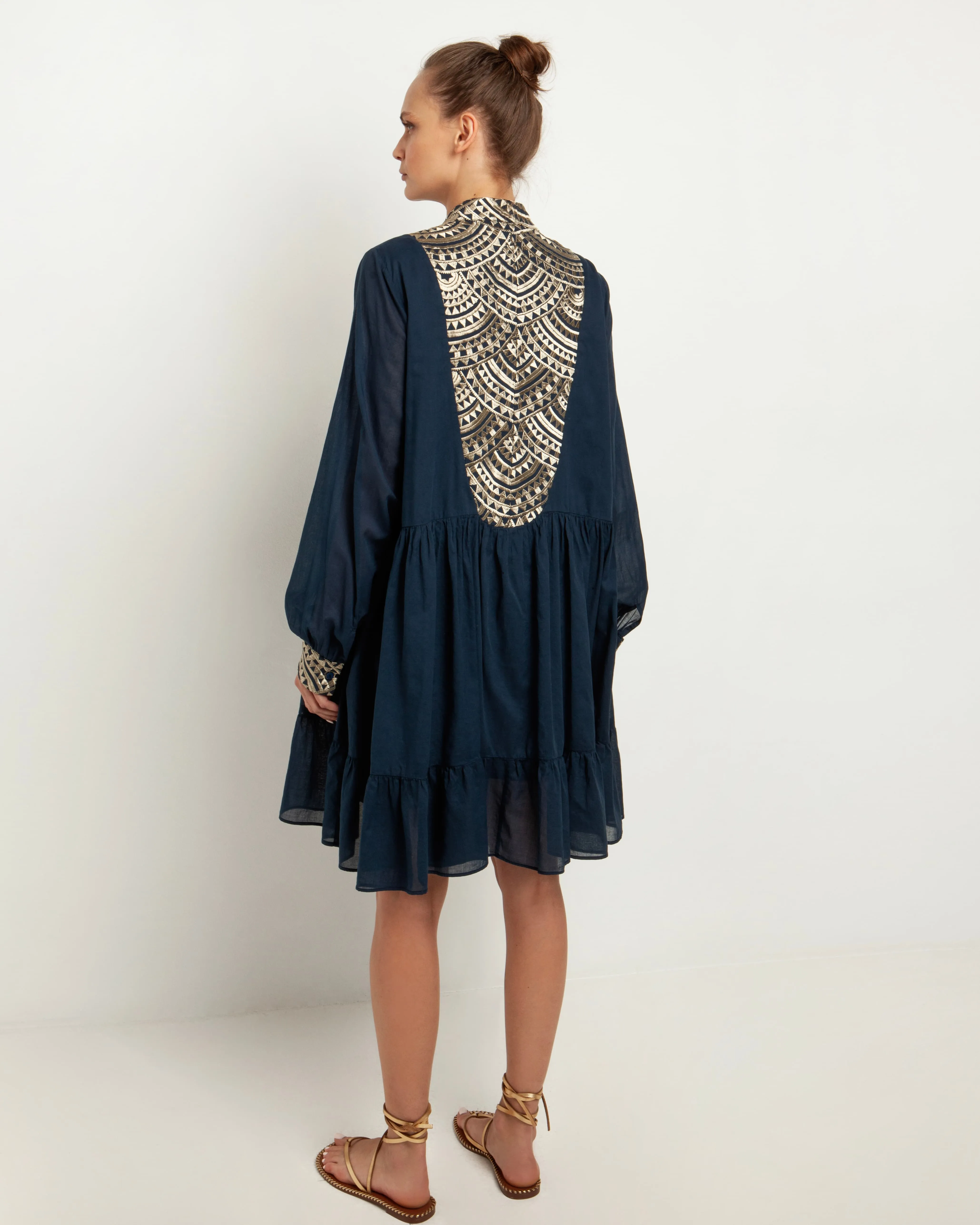 Kori Cotton Voile Dress | Navy & Gold