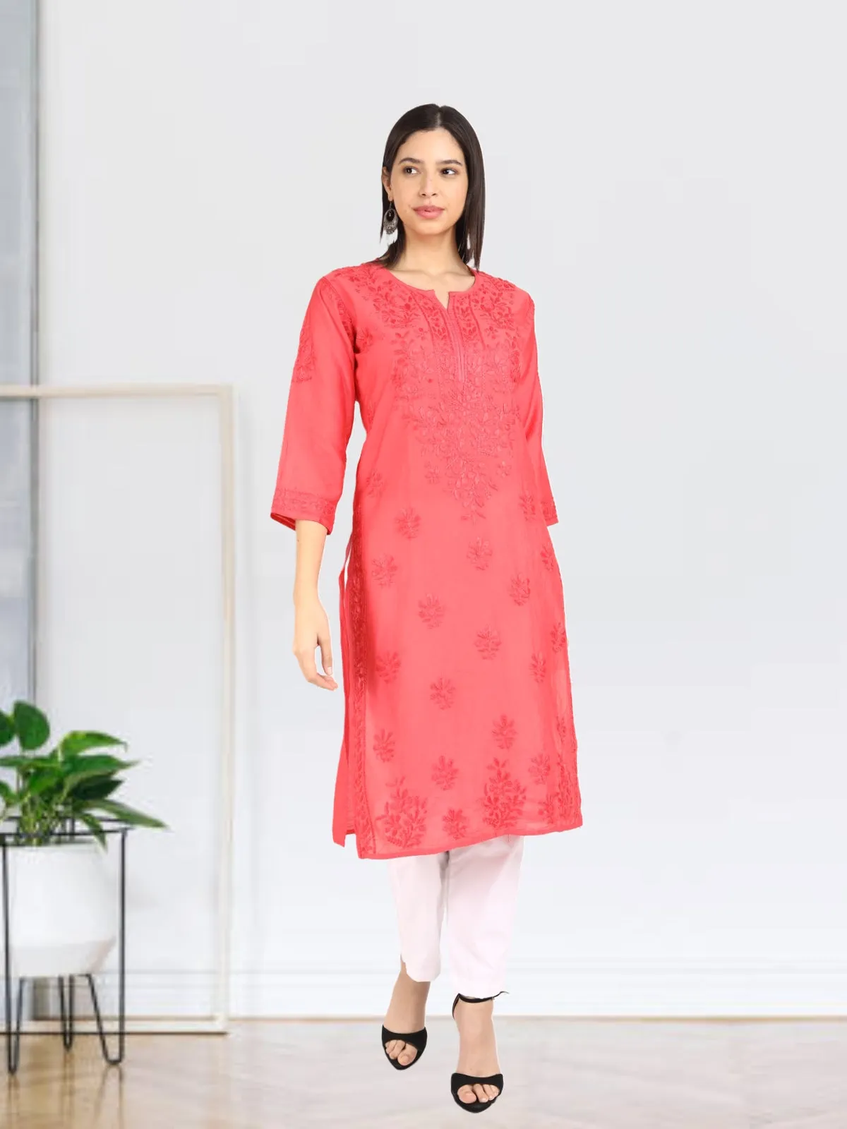 Kyra Chanderi Cotton Chikankari Kurti