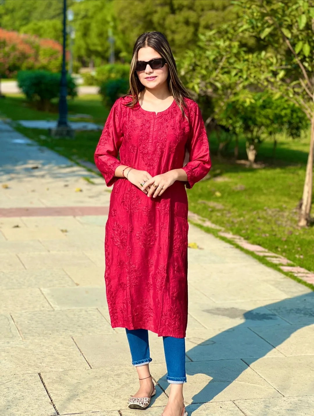 Kyra Chanderi Cotton Chikankari Kurti