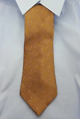 LANVIN 100% Silk Gold Swirls White Dotted Classic Tie (58")