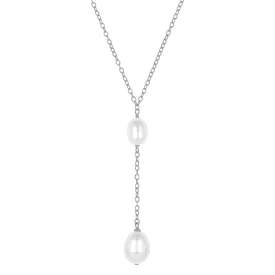 LULA PEAL LARIAT NECKLACE SILVER