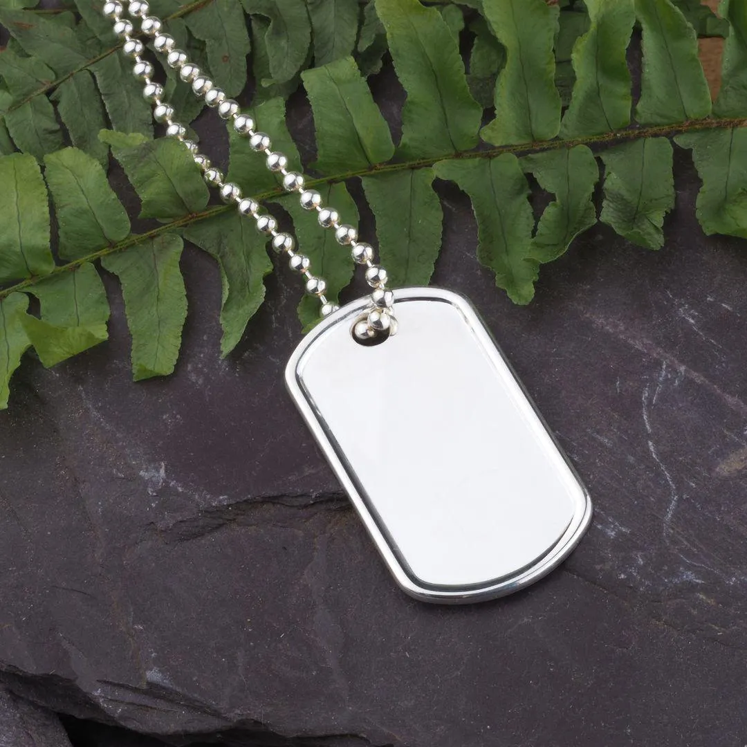 Mens Sterling Silver Large Ridged Dog Tag Personalised