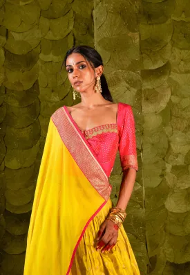 Nādini (ನಾದಿನಿ) Lehenga in Azalea Pink and Passion Fruit Yellow