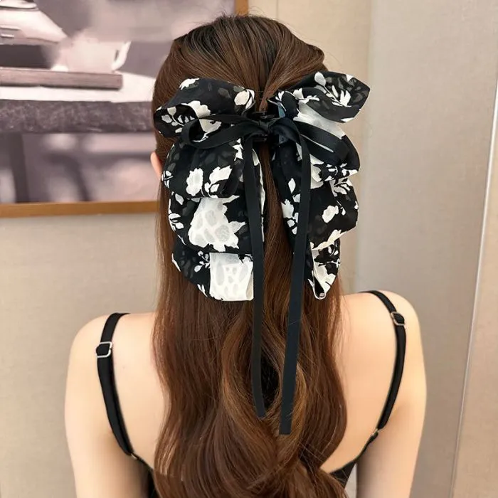 Oversized Floral Bow Hair Claw Clip