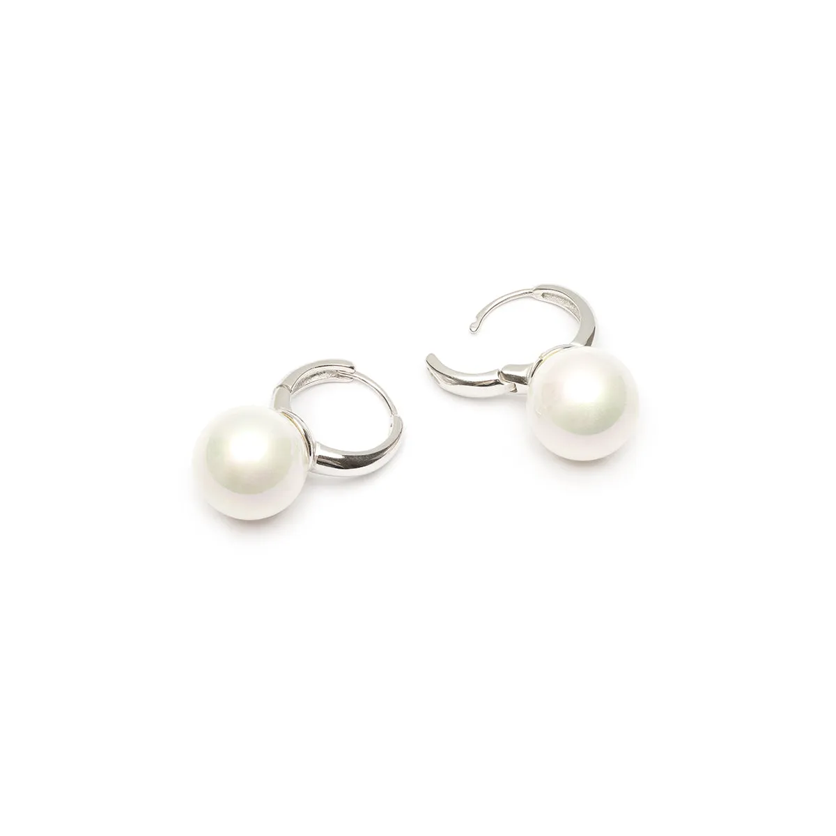 Oversized Pearl Silver Hoop Earrings