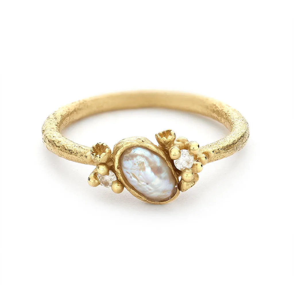 Pearl Encrusted Ring with Diamonds and Barnacles