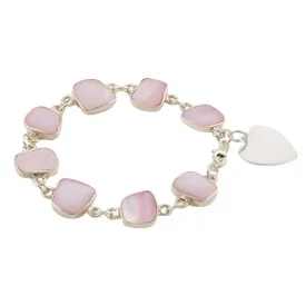 Pink Chunky Mother of Pearl Bracelet Heart Engraved