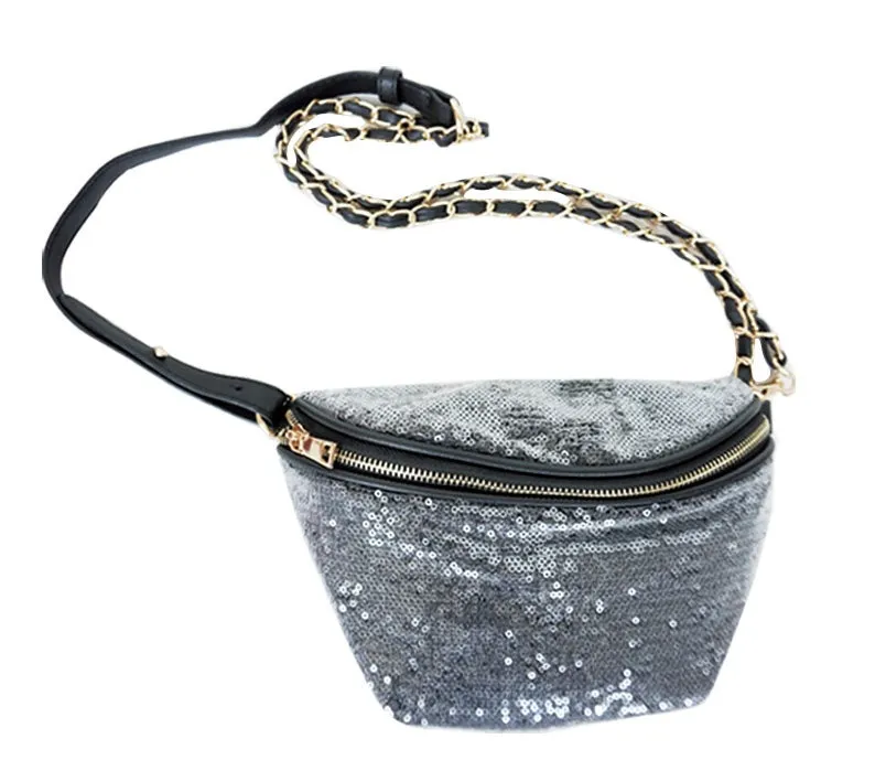 Popatu Dark Silver Sequin Waist Bag