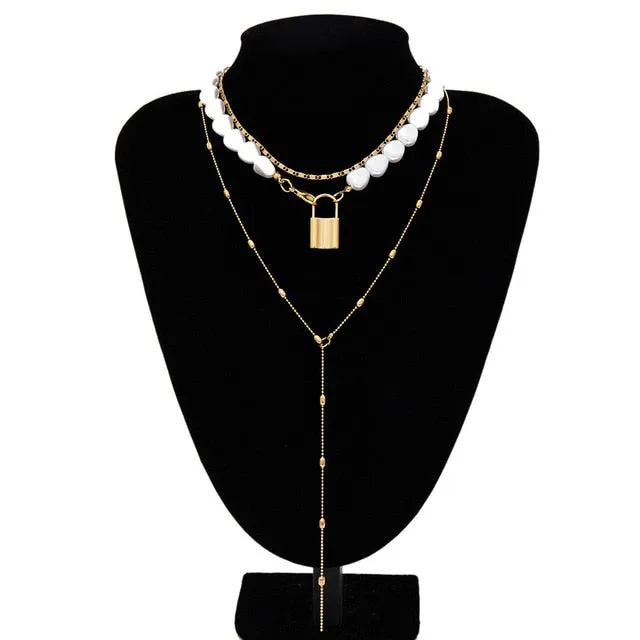 Punk Multi Layered Pearl Choker Necklace Collar Statement