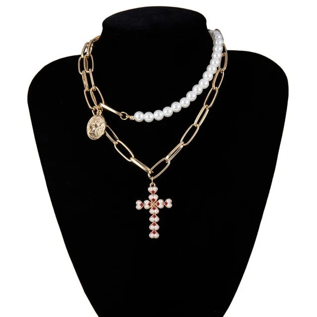 Punk Multi Layered Pearl Choker Necklace Collar Statement