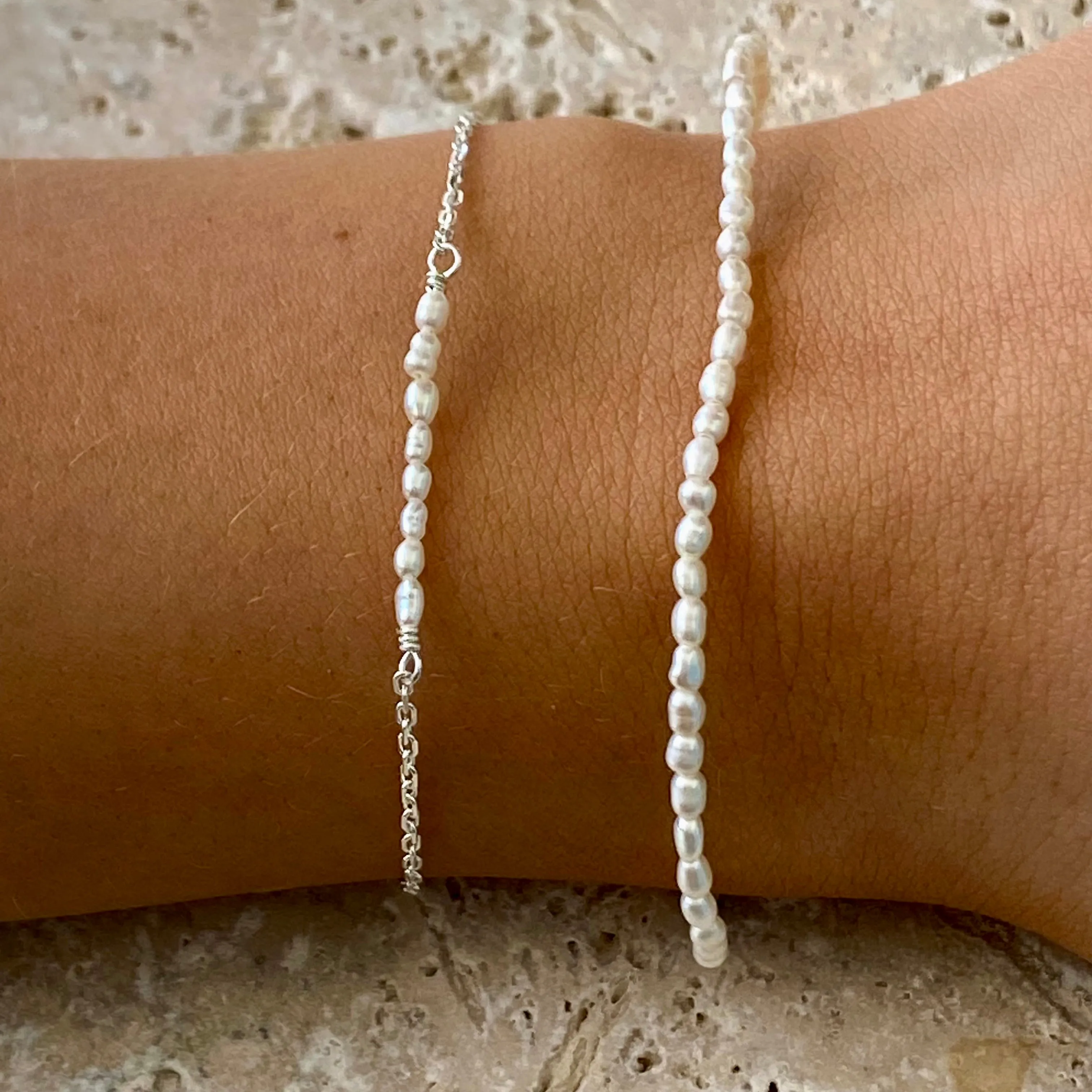 Rani Rice Pearl Bracelet Silver