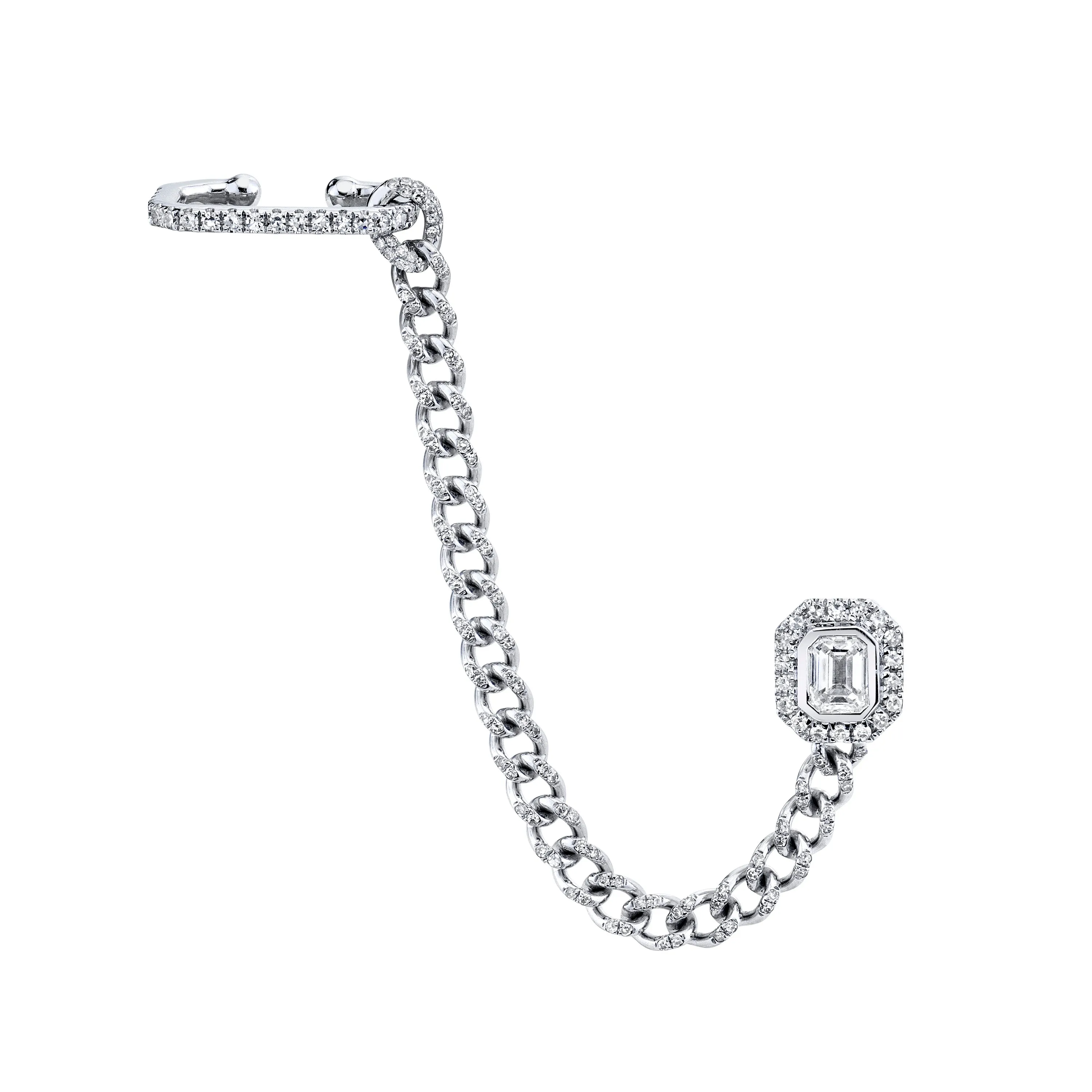 Ready-to-Ship Elegant Diamond Halo Link Cuff Earrings