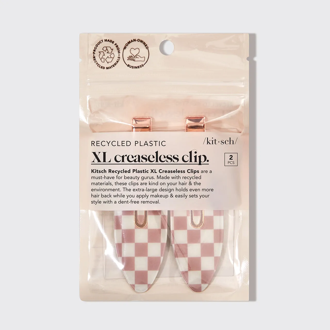 Recycled Plastic XL Creaseless Clips 2pc Set - Terracotta Checker