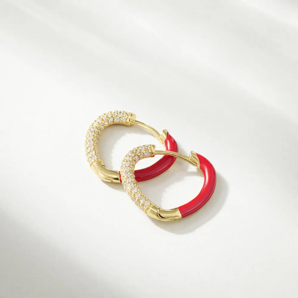 Red Enamel Heart-shaped Huggie Hoop Earrings