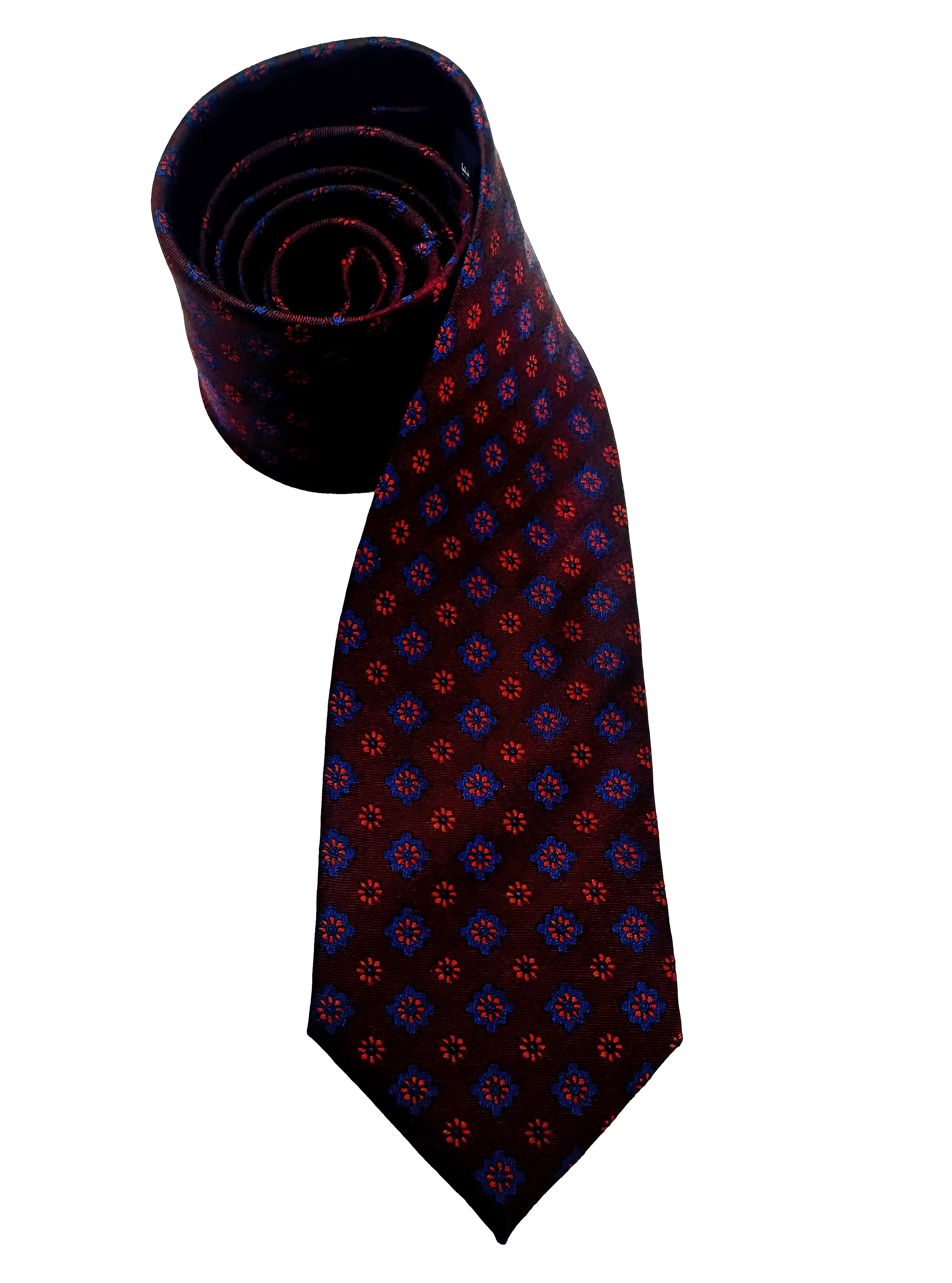 Red Octagram Floral Print Silk Tie