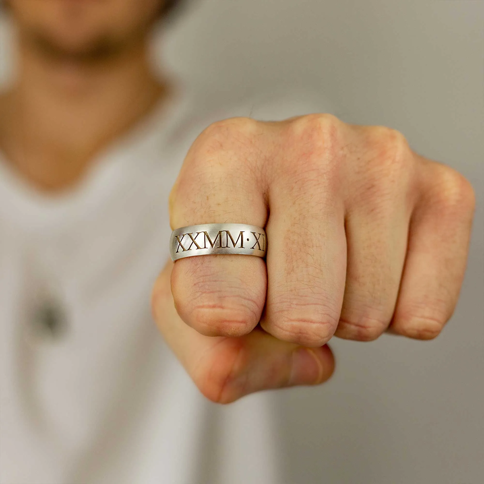 Roman Numerals Personalised Silver Ring