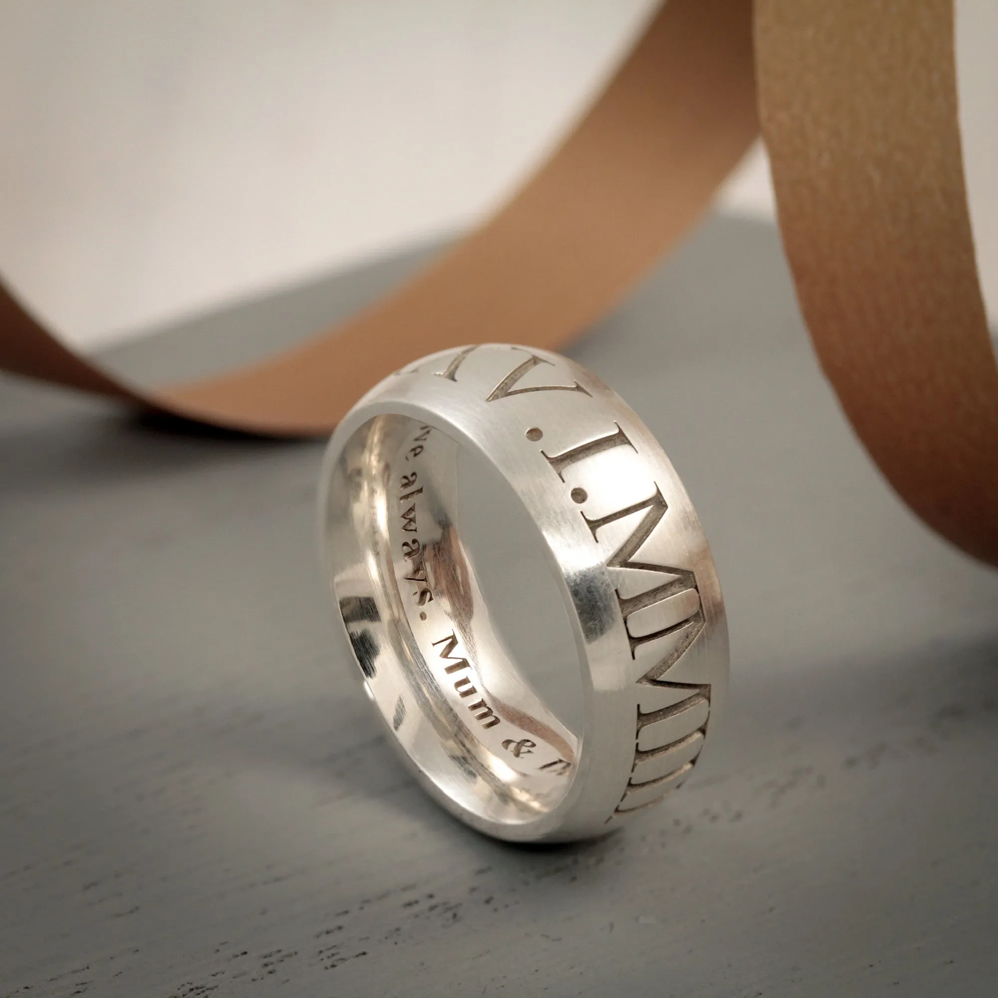 Roman Numerals Personalised Silver Ring