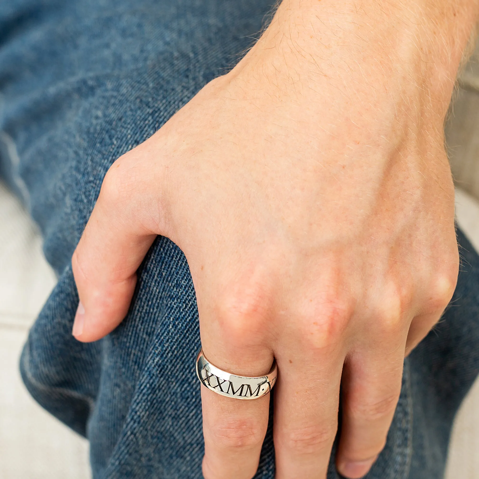 Roman Numerals Personalised Silver Ring