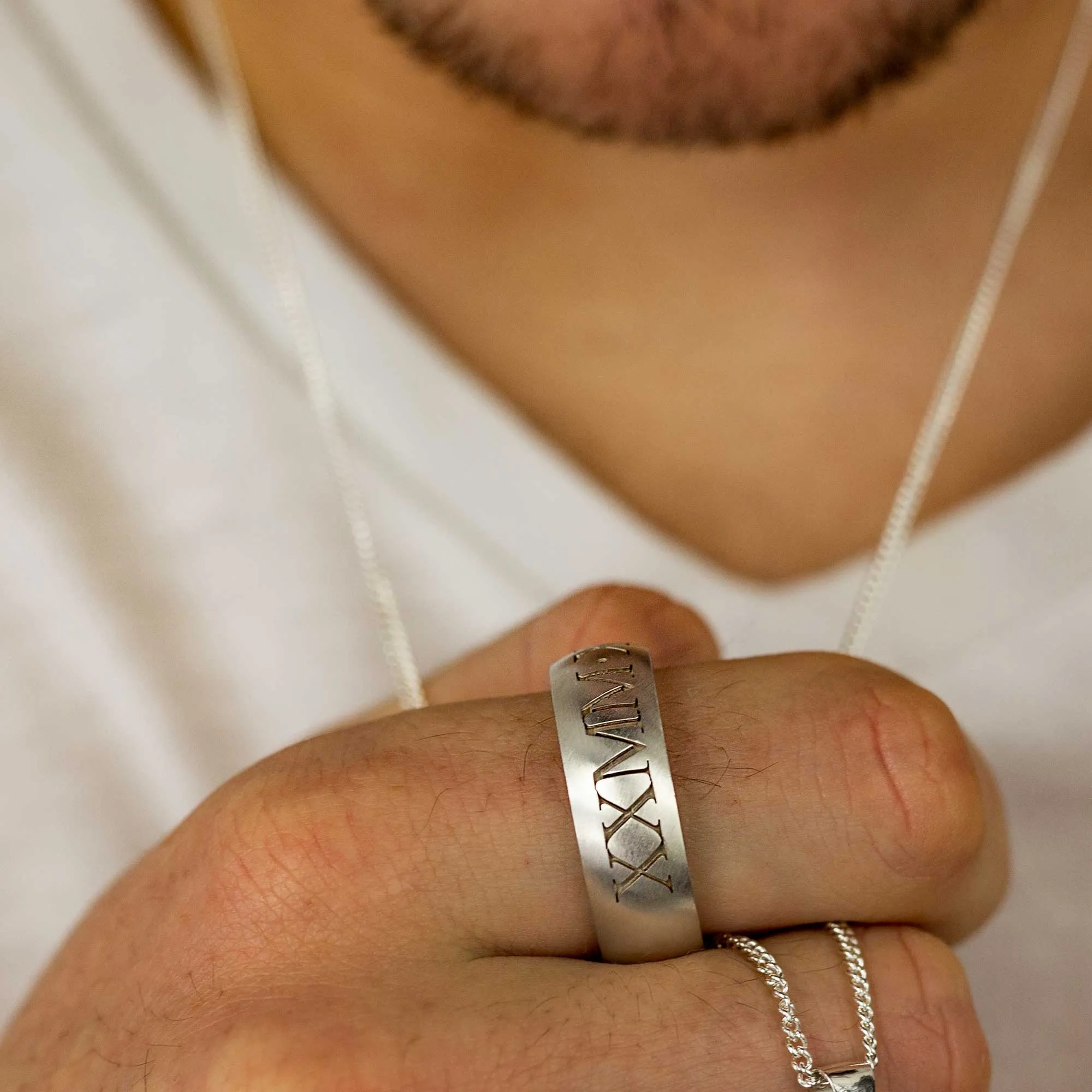 Roman Numerals Personalised Silver Ring