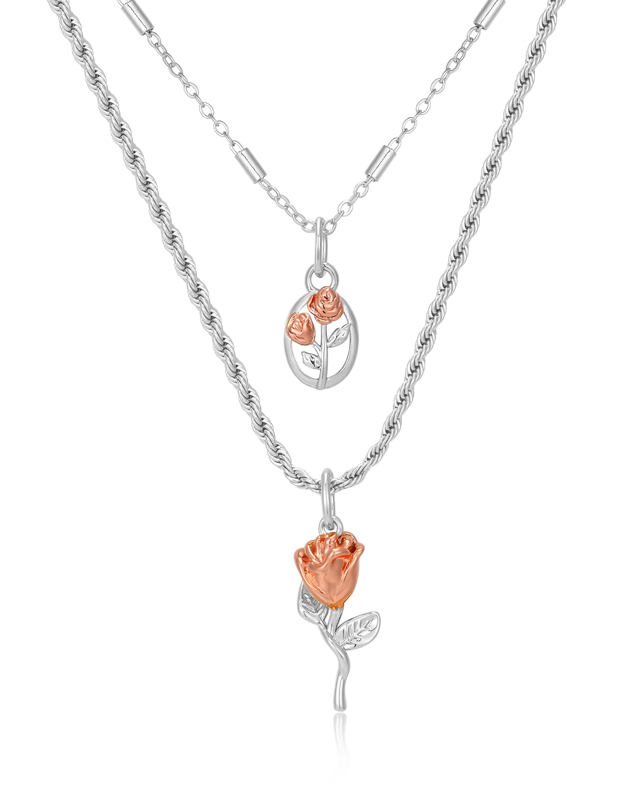 Rosa Double Charm Necklace- Silver