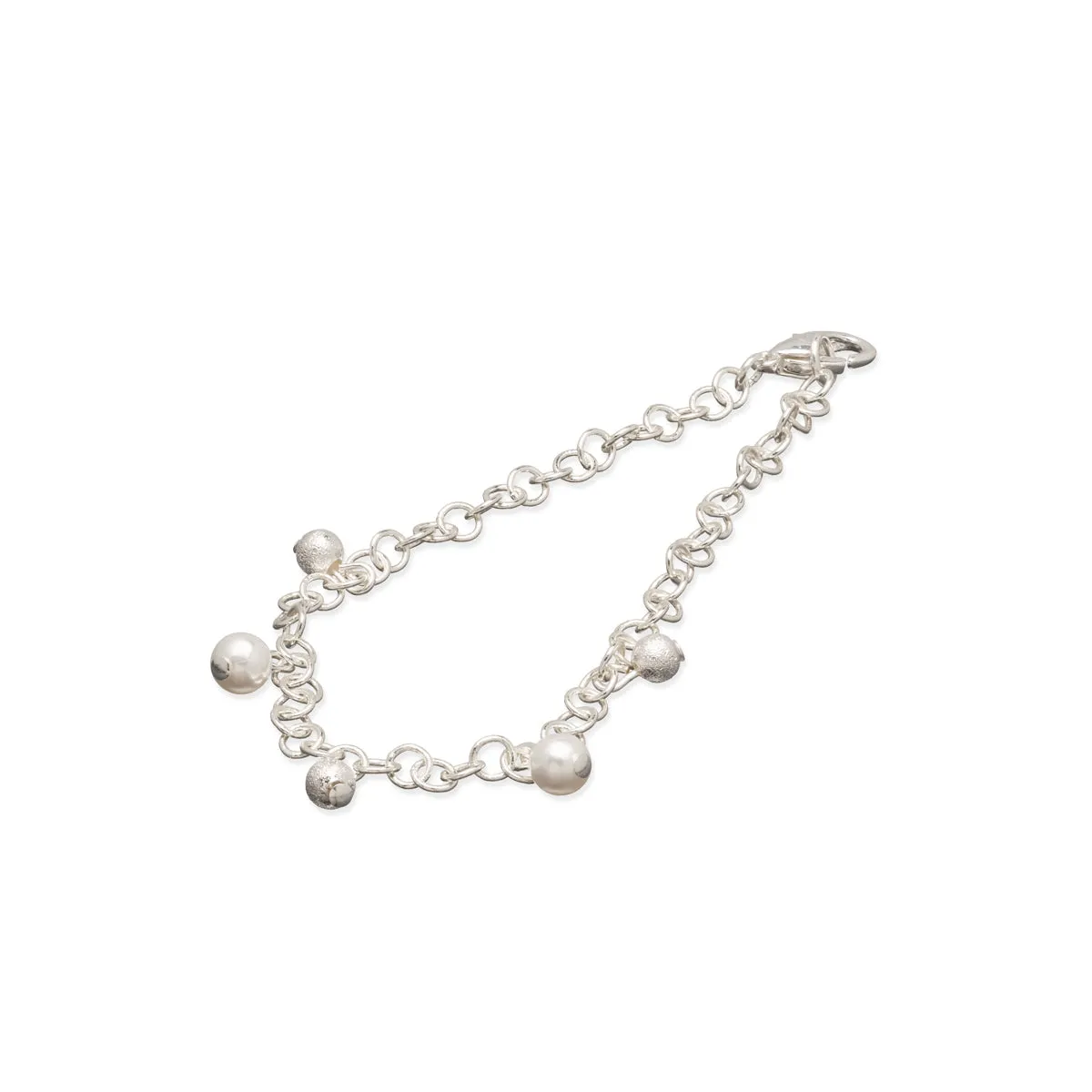 Silver Bead Pearl Charm Bracelet