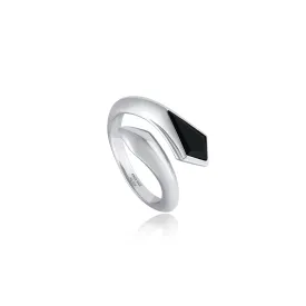 Silver Black Agate Adjustable Wrap Ring