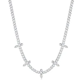 Silver Curb Chain Sparkle Point Necklace