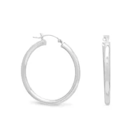 Sterling Silver 3mm x 35mm Hoop Earrings with Click