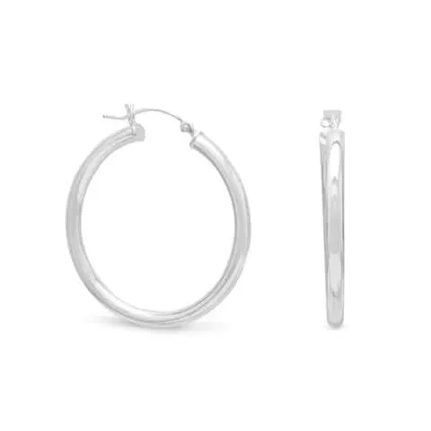 Sterling Silver 3mm x 35mm Hoop Earrings with Click