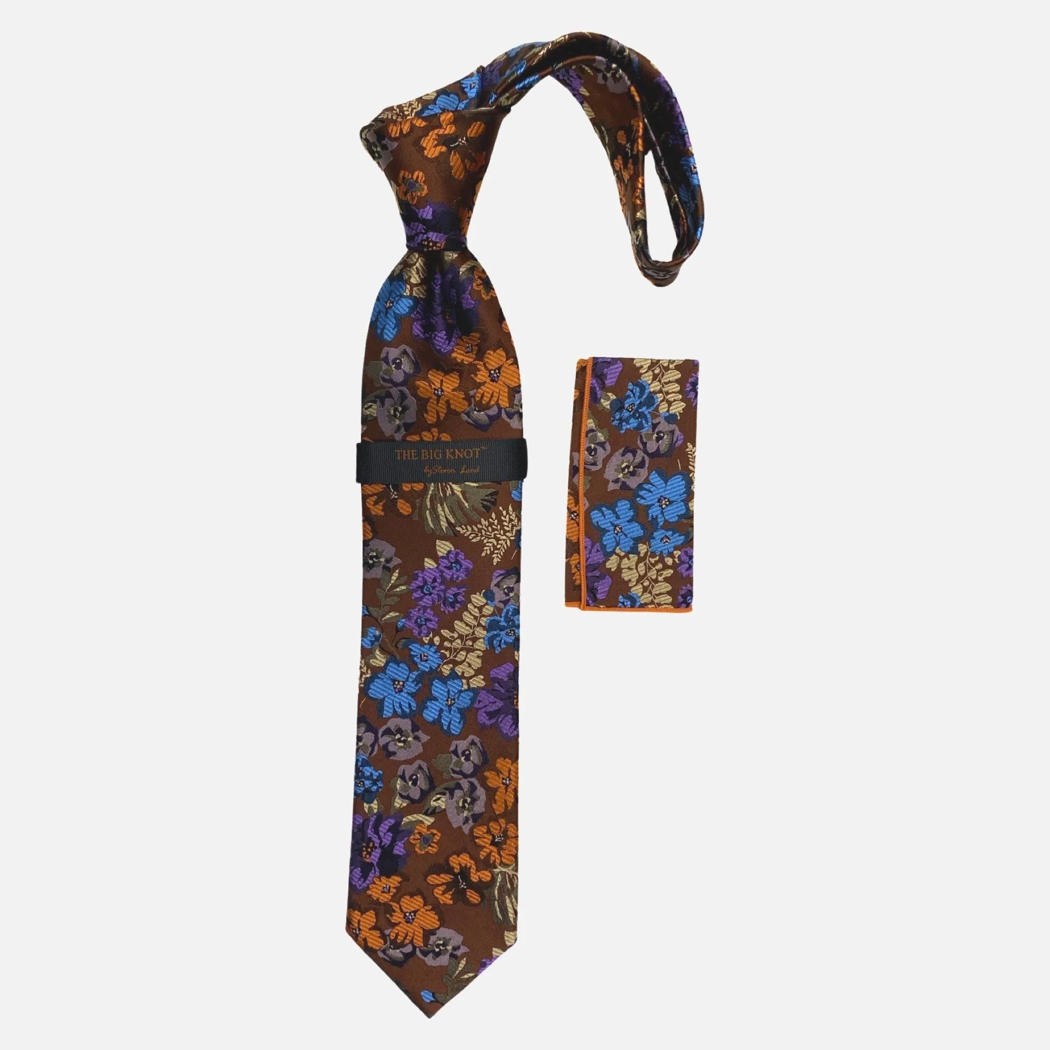 Steven Land “BW2412” Brown Silk Tie and Hanky