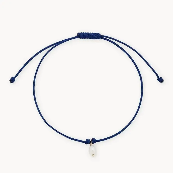 the oyster contemplation cord bracelet - 10k yellow gold and pearl, blue cord