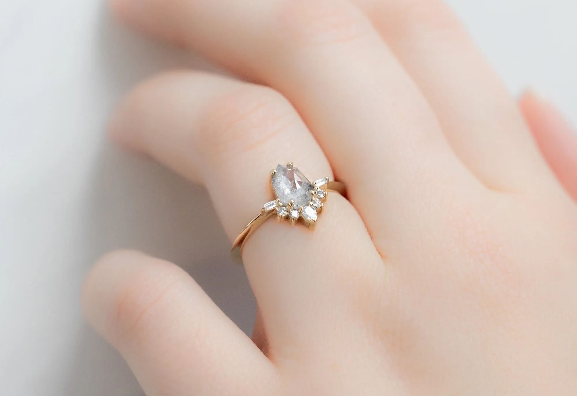 The Posy Ring with an Icy-White Geometric Diamond