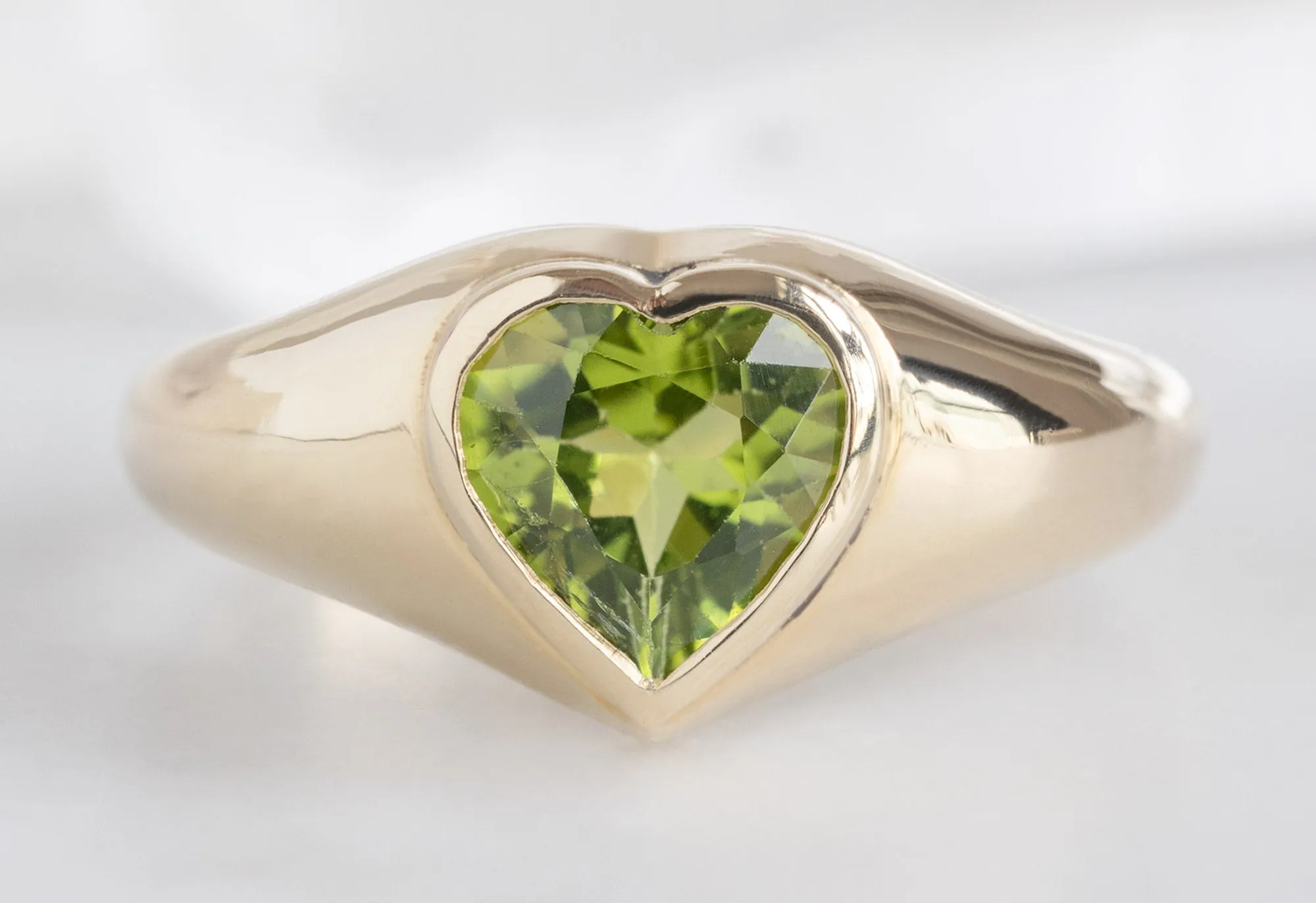 The Signet Ring with a 1.39ct Heart-Shaped Peridot