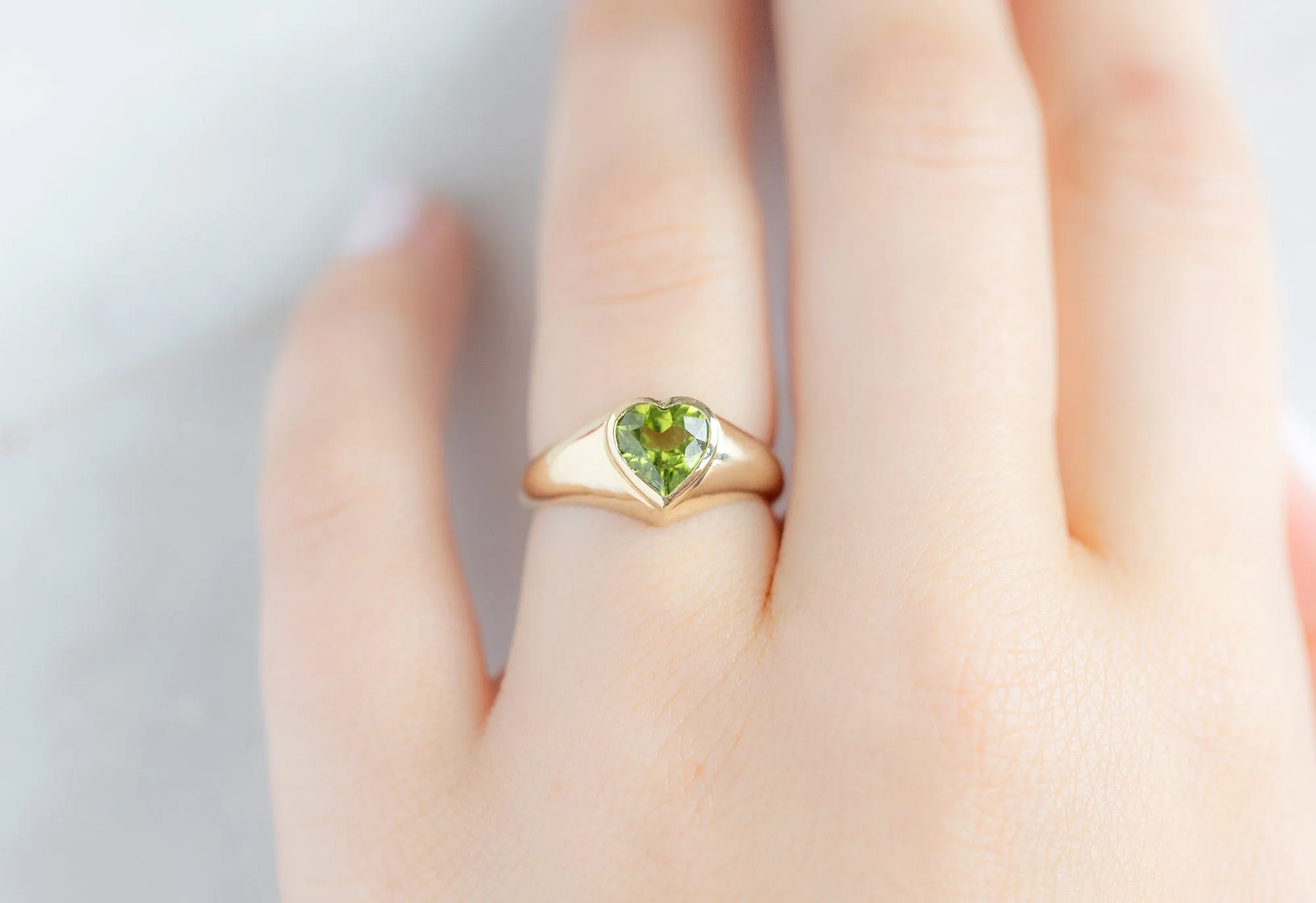 The Signet Ring with a 1.39ct Heart-Shaped Peridot