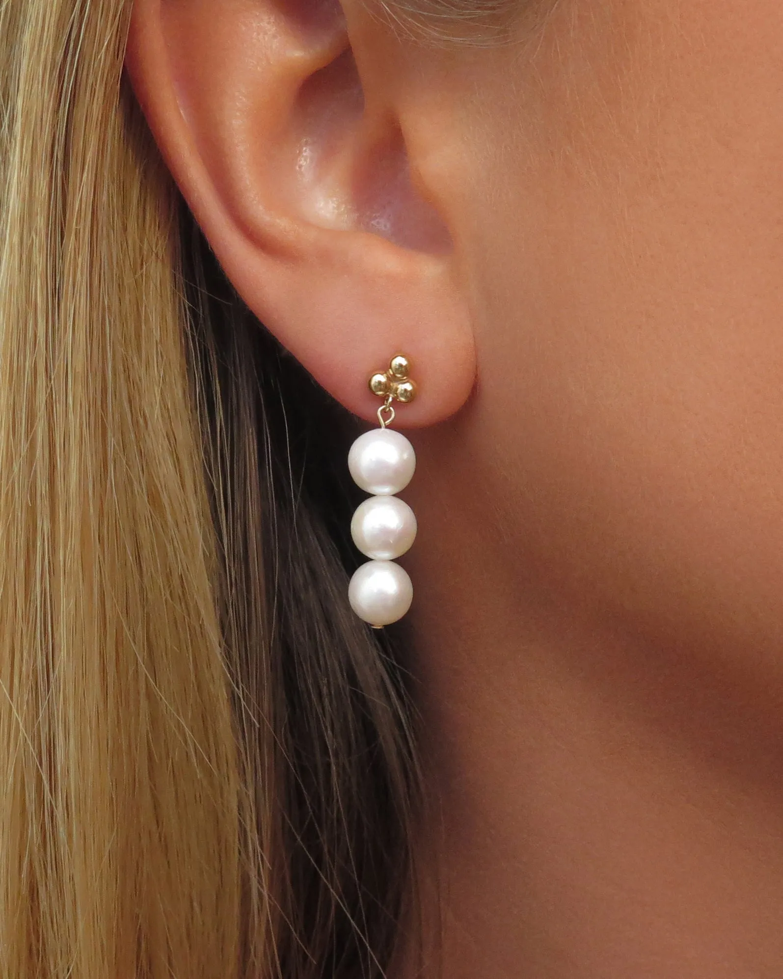 Triple Freshwater Pearl Stud Earrings