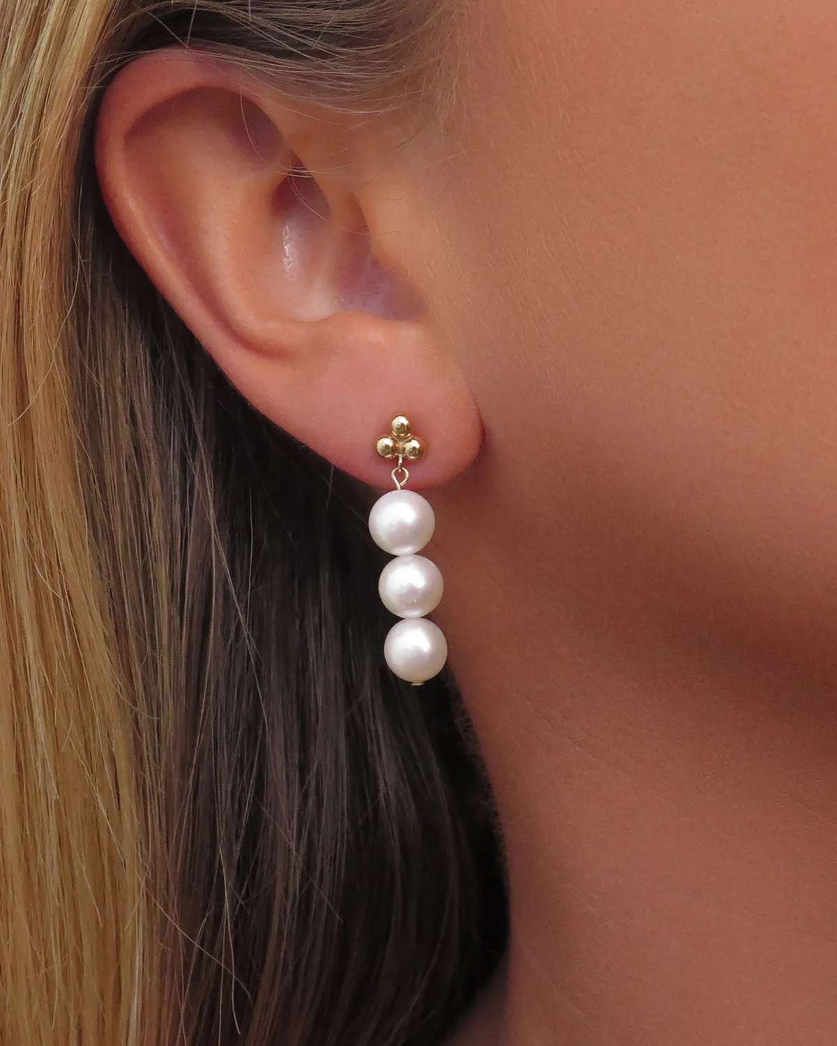 Triple Freshwater Pearl Stud Earrings