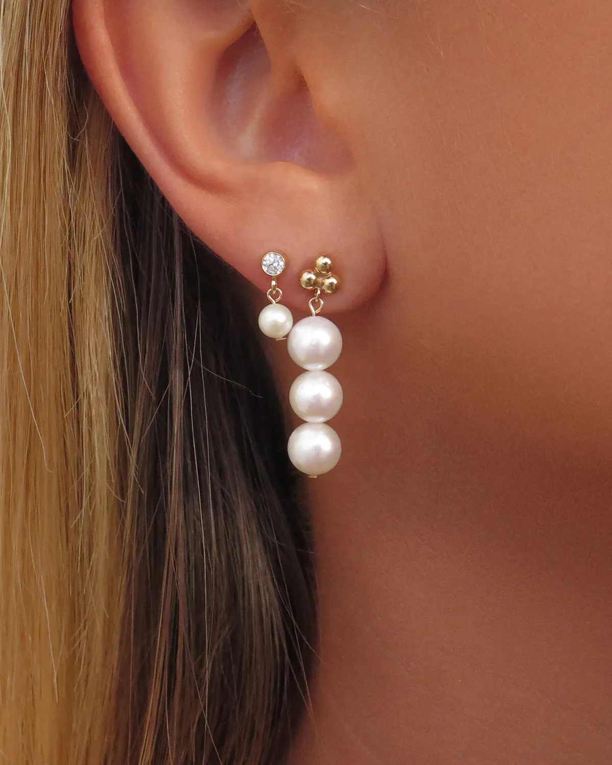 Triple Freshwater Pearl Stud Earrings