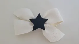 White vinyl bow with navy star