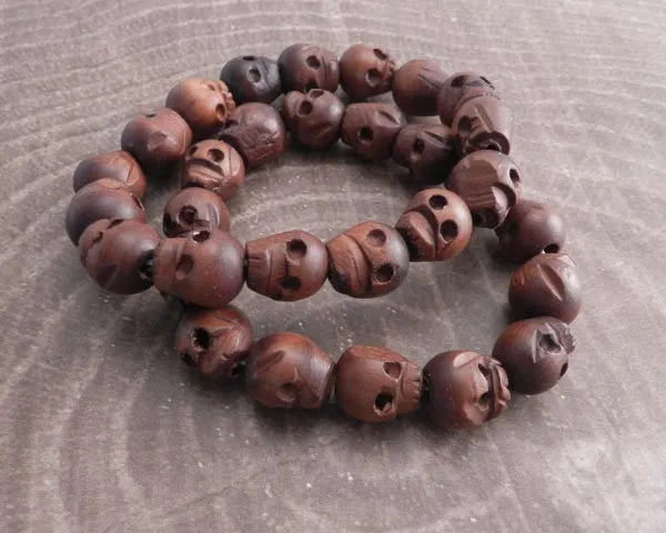 Wood Skull Bead Bracelet Bundle